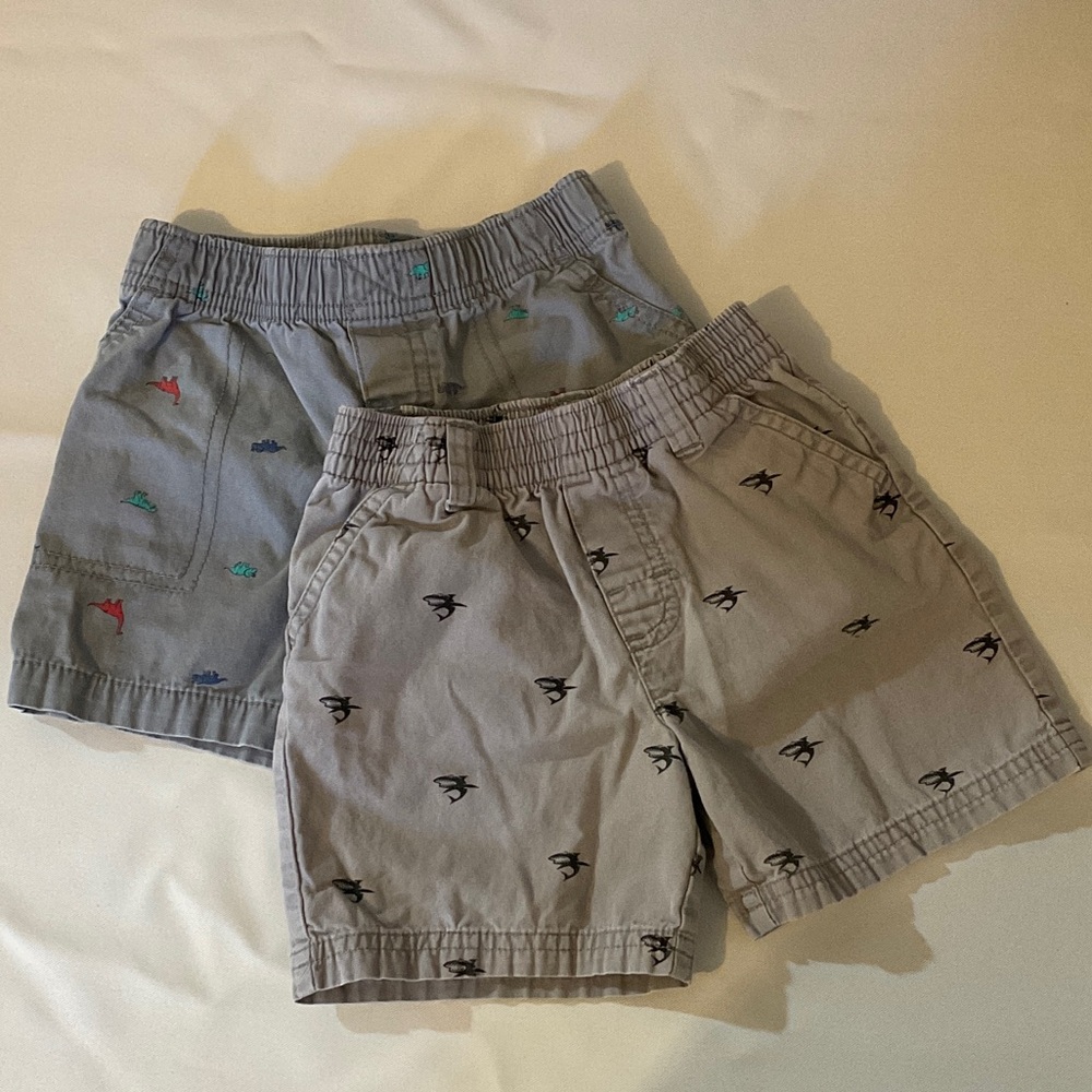 Kids Elastic Waist Embroidered Cotton Shorts - Gray